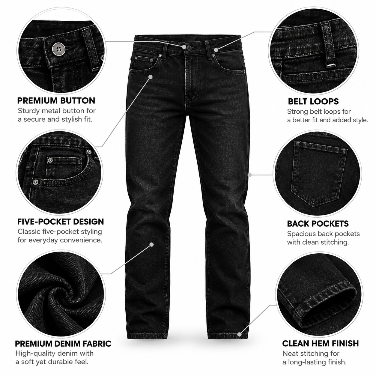 Black Classic Denim Jeans - Image 3